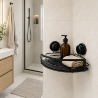 Полиця з бамбуком Trento, чорна, 21*21*12, кутова, одинарна на присосках
