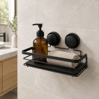 Полиця з бамбуком Trento, чорна, 25,5*12*12, прямокутна, одинарна на присосках