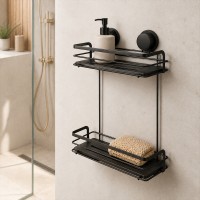 Полиця с бамбуком Trento, чорна, 25,5*12*38,5, прямокутна, двоярусна на присосках
