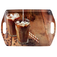 Таця прямокутна з ручками Ice Coffee 45x31x4 см, коричнева,  Arino, пластик