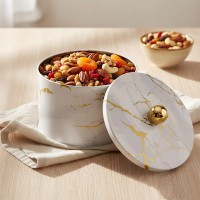 Коробка Marble White, білий мармур, 14*10 см, кругла