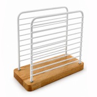 Підставка для серветок Arino Bamboo, білий, прямокутна,14*6*12,5 см, сталь/бамбук