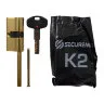 Цилиндр Securemme 3200QOL30301X5 К2 30/30 мм 5кл +1 монтажный ключ, со штоком, полированная латунь