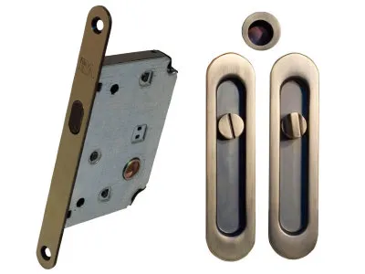 Комплект для розсувних дверей RDA (ручка SL-155 + замок RDA з відповідною планкою 4120) матова антична латунь (24953)