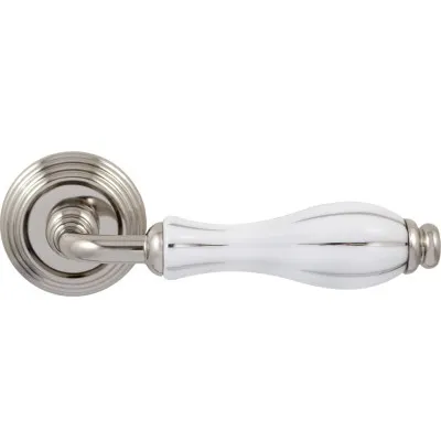 Дверная ручка на розетте Fimet 148-269 F21 Lady никель / белый фарфор серебрянная полоска 
