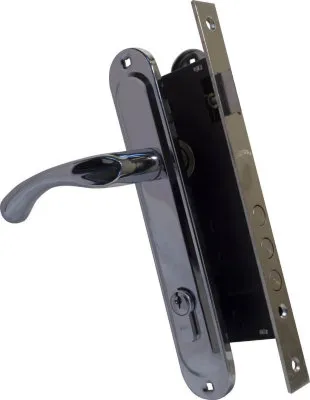 Комплект для вхідних дверей Bruno (ручка на планці 0582 під ключ 85мм + замок 945-3 RB BRN 70мм + 6 ключів хром (20437)