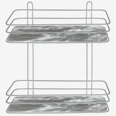 Полка для ванної кімнати Arino прямокутна подвійна, сталева, 2 способи кріплення, білий мармур