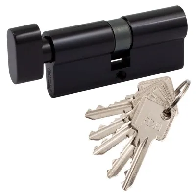 Цилиндр дверной RDA 40/40 мм, английский ключ/поворотник 80 мм, 5 ключей, черный 