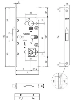 Механізм для міжкімнатних дверей AGB Mediana Polaris Wave B061325093 під WC, чорний матовий
