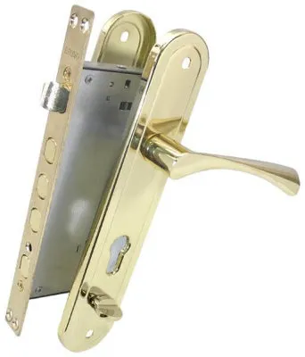 Комплект для вхідних дверей Bruno BR-80 (ручка на планці + механізм) полірована латунь лівий (33098)