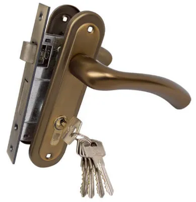 Комплект для вхідних дверей RDA Siena (ручка на планці Siena під ключ + замок 1025 + циліндр 60мм + 3 ключа) кави (36114)