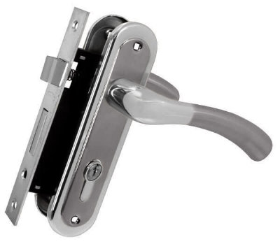 Комплект для вхідних дверей RDA Siena (Ручка на планці Siena під ключ + замок 1025 + циліндр 60мм+ 3 кл) матовий нікель/хром