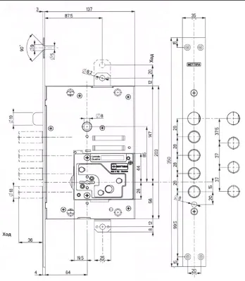 Замок для входных дверей 4-ригельный перекодируемый  Mottura 52Y535BSRN54 (левосторонний) (19935)