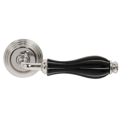 Дверна ручка Fimet Lady 148-269 F21 R ф/з нікель/чорний фарфор срібна смужка (35875)