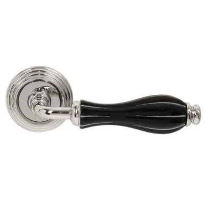 Дверная ручка Fimet Lady 148-269 F21 R ф/з никель/черный фарфор серебрянная полоска (35875)